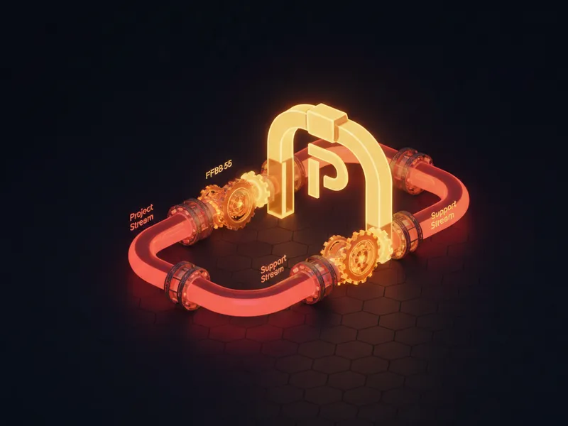 Technical diagram illustrating parallel project and support release pipelines integrating for production deployment.