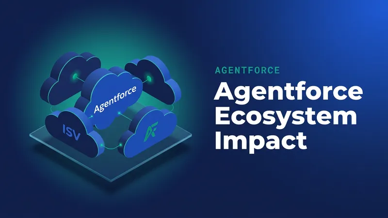 A 3D visualization representing the Salesforce Agentforce ecosystem and AI integration impact.