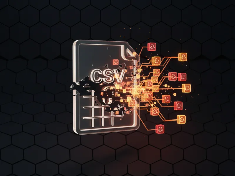 A 3D database server illustration representing efficient custom CSV import architecture in Salesforce.