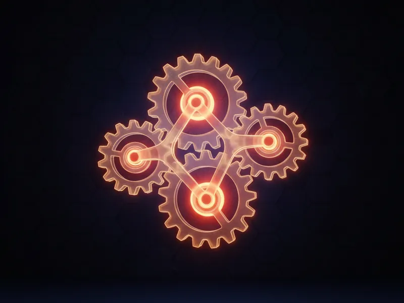 A 3D render representing modular Salesforce Flow automation and configuration management architecture.