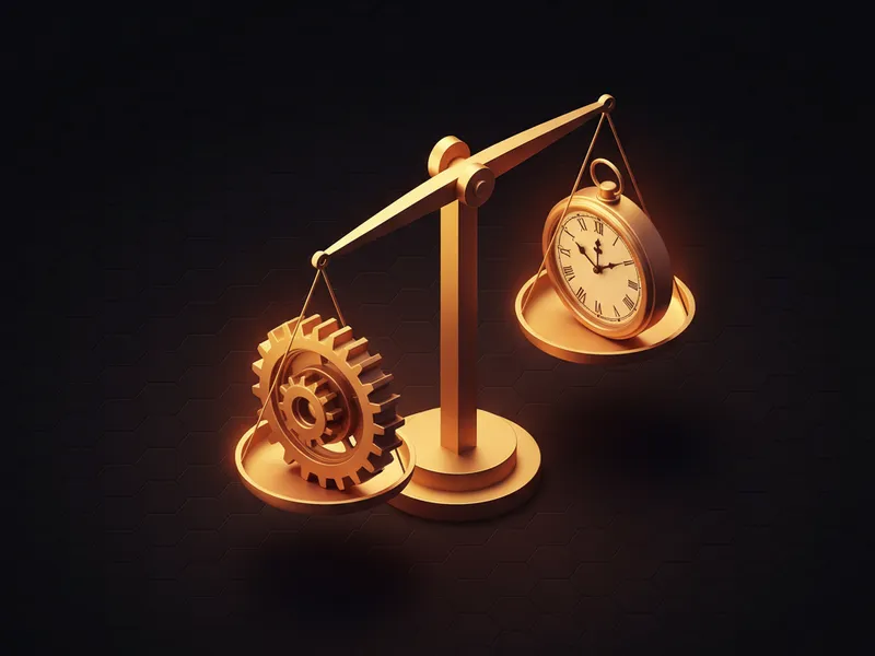 A 3D representation of the balance between Salesforce decision logic and process execution time.