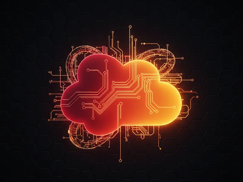 A 3D Salesforce logo intertwined with AI circuitry, symbolizing Agentforce's integration for SMBs.