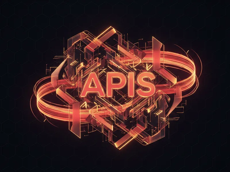 Abstract 3D model of Salesforce headless APIs with data flowing between them.