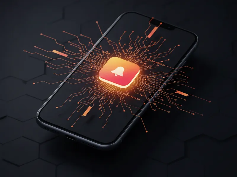 3D render of a smartphone with a glowing notification icon, symbolizing Salesforce Firebase integration for push notifications.