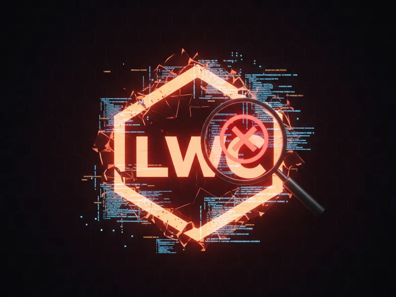 A glowing 3D magnifying glass examining a complex circuit board, representing LWC debugging challenges.