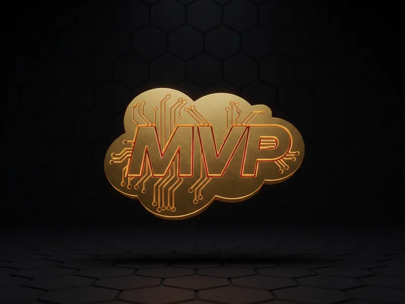A 3D rendered golden Salesforce MVP badge with circuit board patterns, representing community recognition.