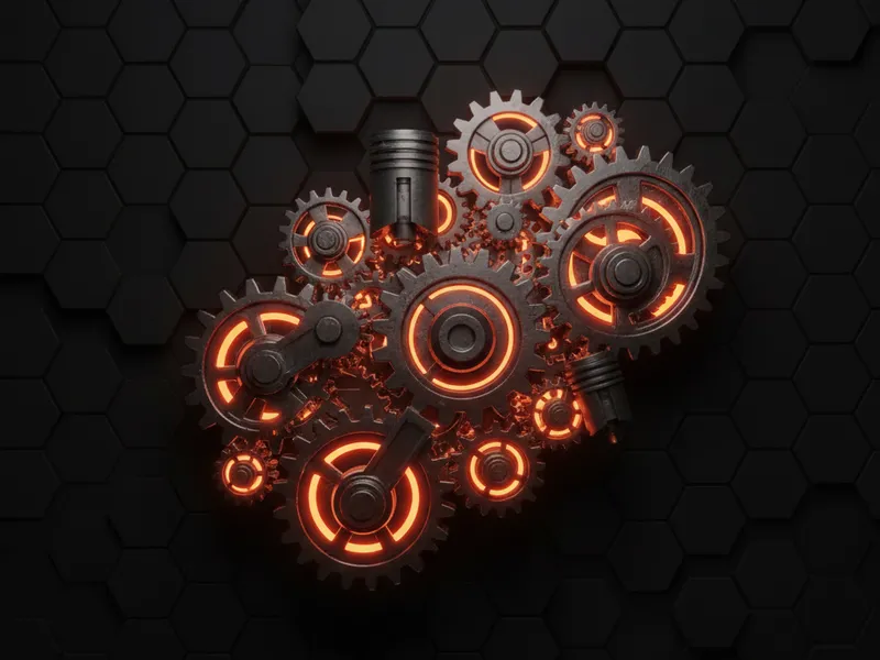 Interconnected gears representing Salesforce Flow types automating business processes.