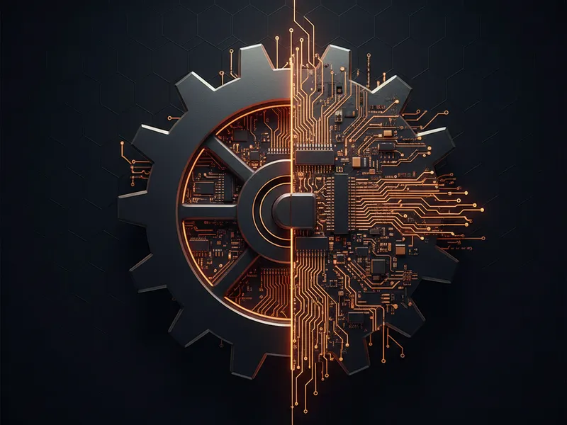 3D rendered gear and circuit board symbolizing Salesforce technical debt reduction strategies.
