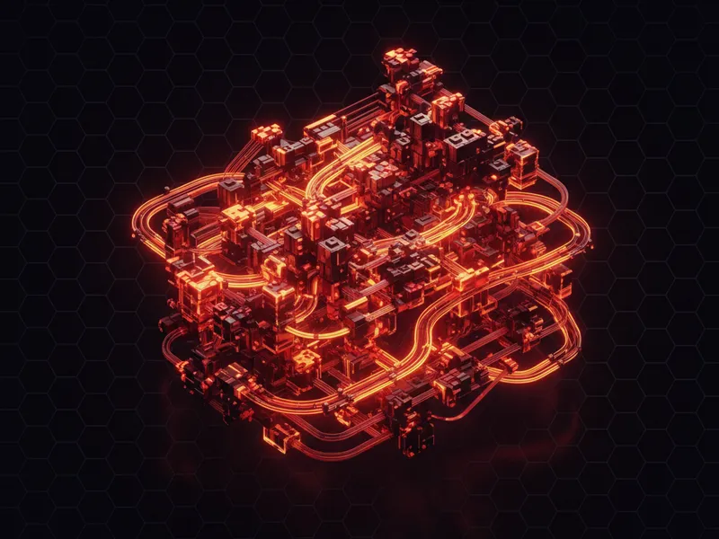 Abstract 3D visualization of data nodes interconnected for File Federation architecture.