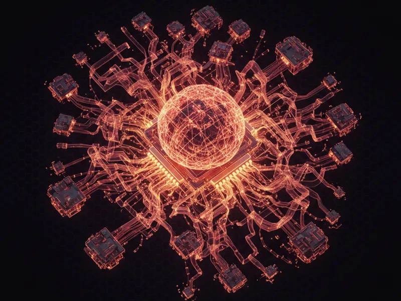 A 3D render of a futuristic AI brain interface, representing the Salesforce Fin acquisition and its impact on Agentforce.