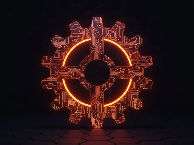 A glowing 3D cogwheel representing Agentforce language drift prevention for AI workflows.