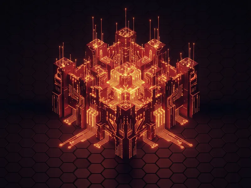 A 3D rendered secure digital fortress with glowing nodes and circuits, representing Salesforce security fundamentals.
