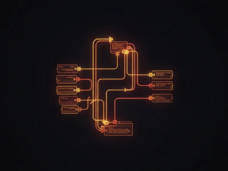 3D blueprint illustrating Salesforce Flow technical debt mitigation strategies and interconnected automation logic.