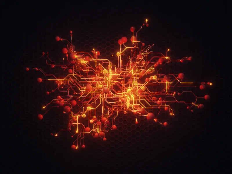 Abstract 3D visualization of data flowing through interconnected nodes for Salesforce Data Cloud programmatic implementation.