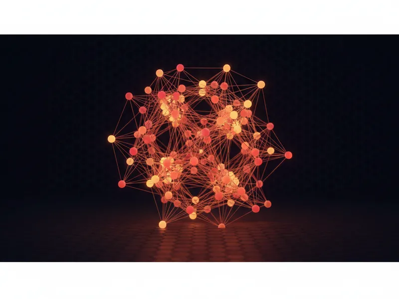 Abstract 3D model illustrating interconnected AI neural networks, representing Salesforce AI architecture in 2026.