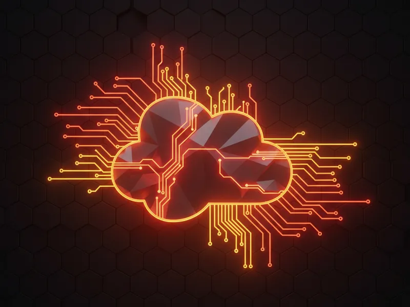 Salesforce logo with glowing circuit lines, representing data flow and storage impact