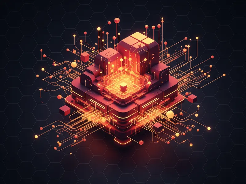 3D rendering of a cloud server with glowing data streams, representing DigitalOcean's managed AI services for Salesforce integration.