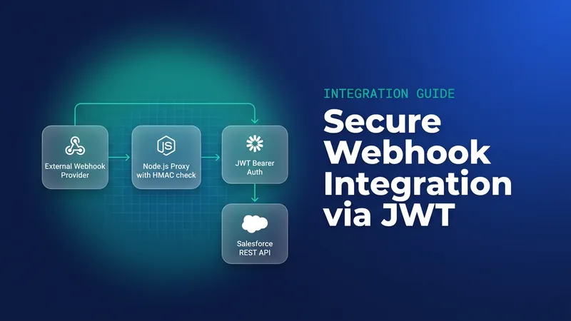 Diagram of a Salesforce webhook integration using JWT Bearer Flow through a Node.js service