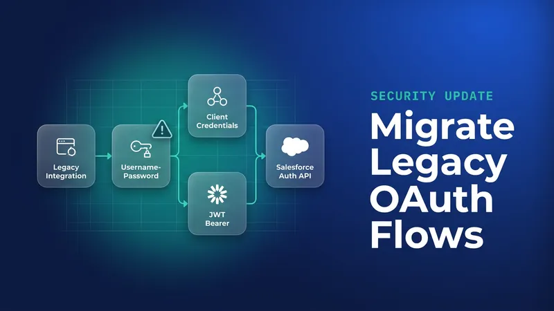 Diagram of an OAuth username-password flow retirement migration to Client Credentials and JWT Bearer