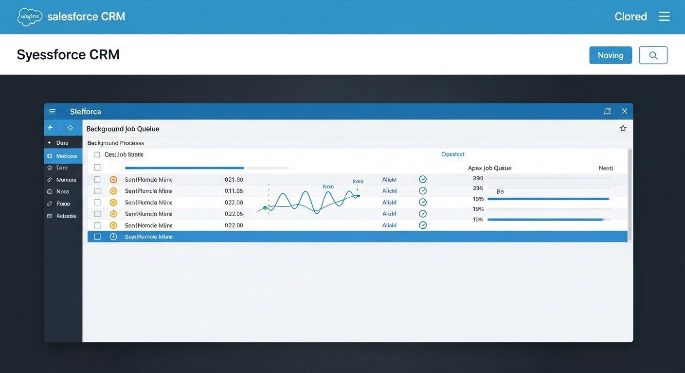 A professional dashboard mockup showing a clean, organized list of background processing jobs with status indicators.