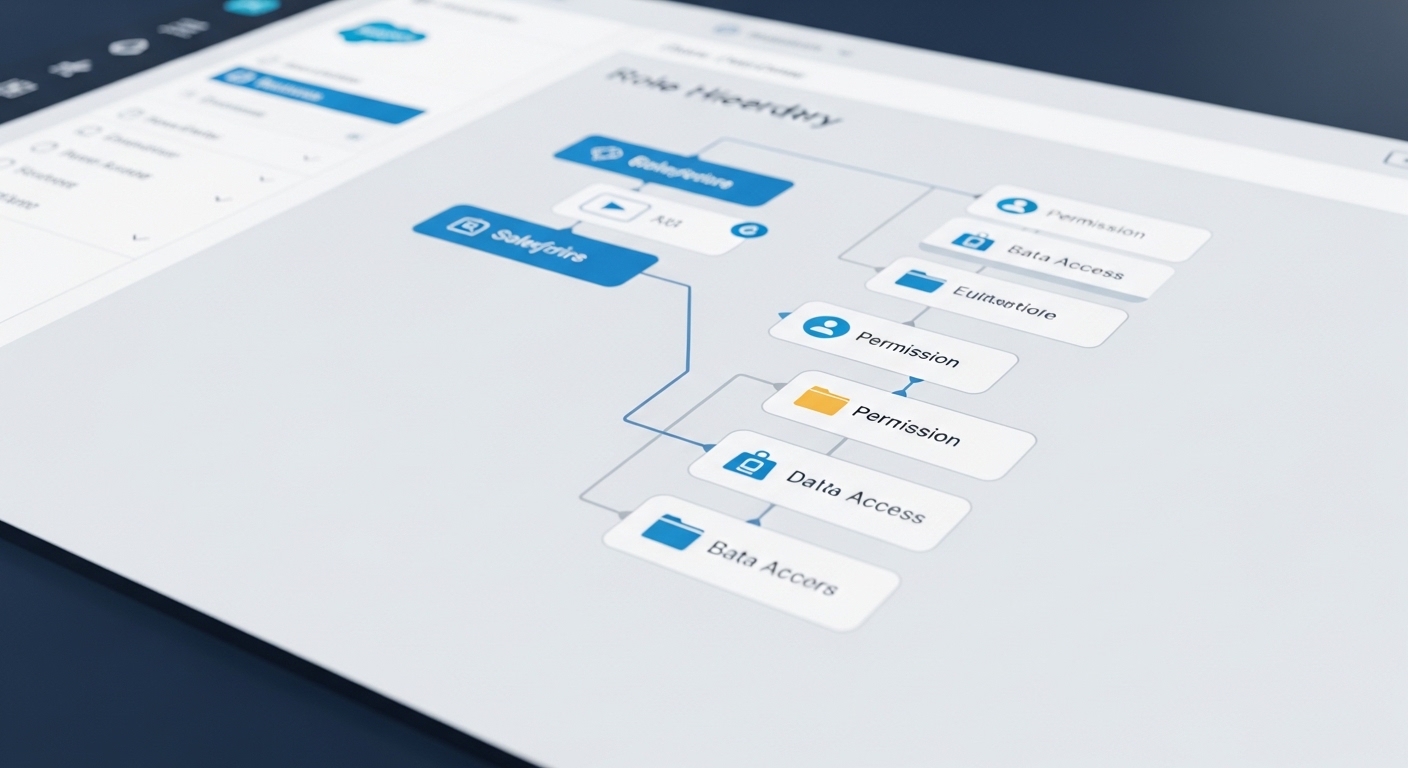 A professional software UI diagram showing a hierarchical role structure with interconnected nodes representing data visibility and access levels.