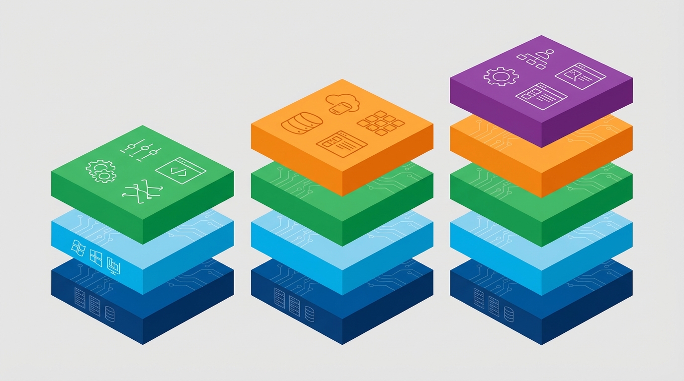A technical architecture diagram illustrating the different layers of management in IaaS, PaaS, and SaaS cloud models.