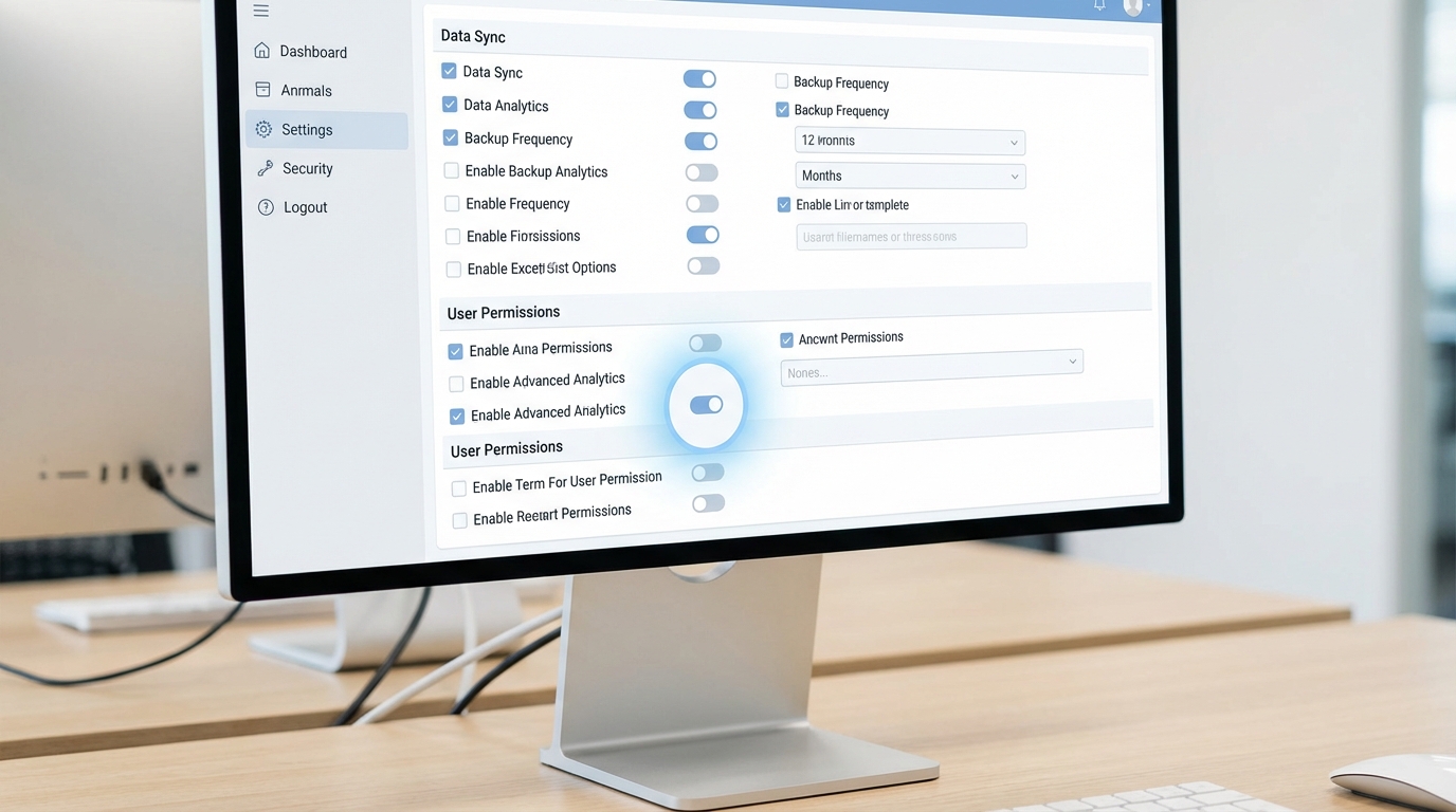 A realistic software interface mockup showing a settings configuration panel with checkboxes for data processing options.