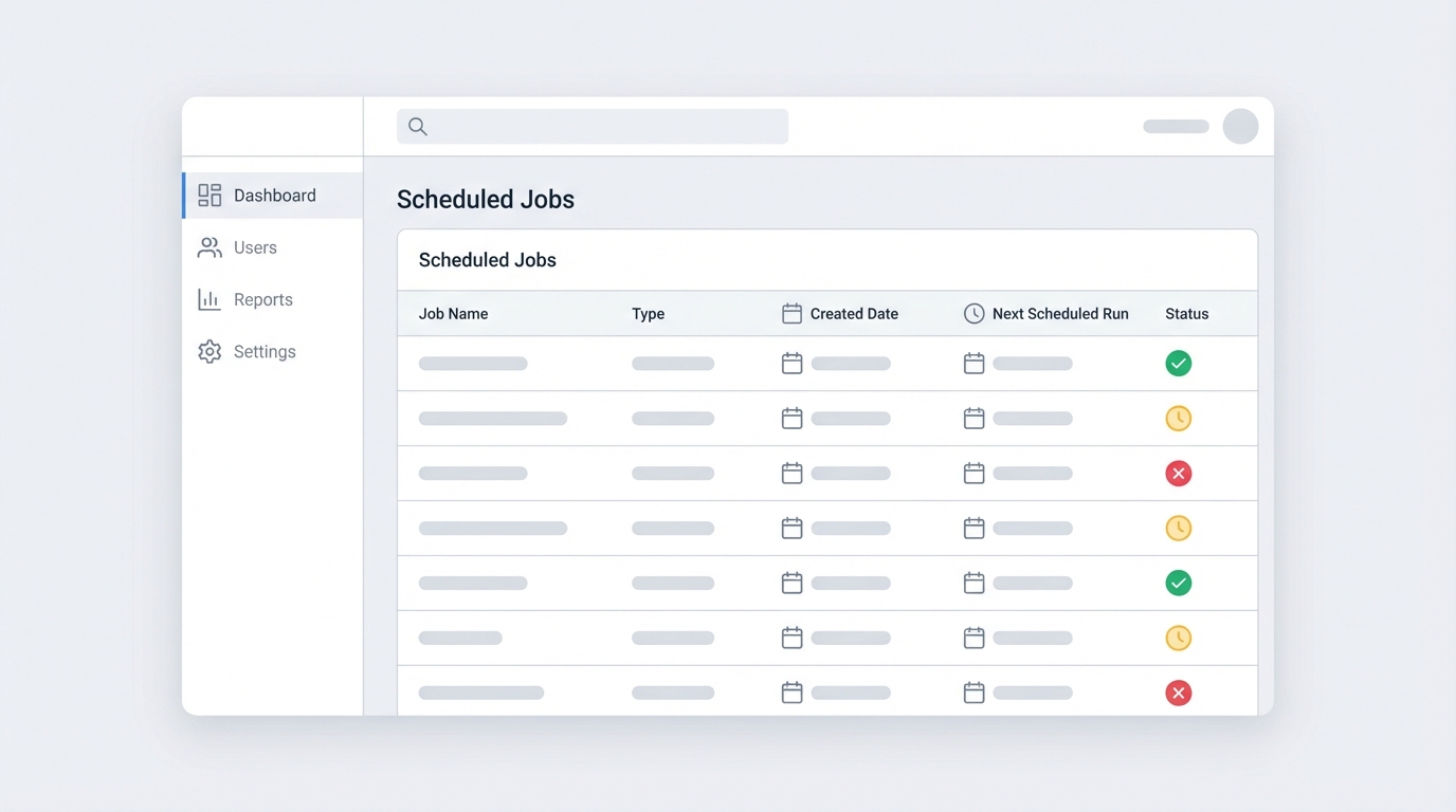 A realistic mockup of a software dashboard showing a list of scheduled background jobs and their execution timestamps.