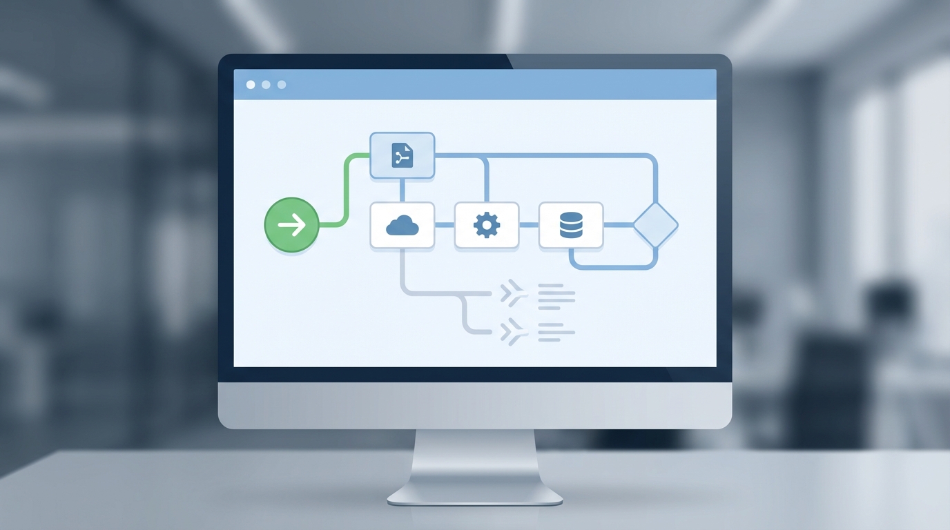 A professional visualization of a Salesforce Flow Builder canvas showing a complex automation workflow with trigger and action nodes.