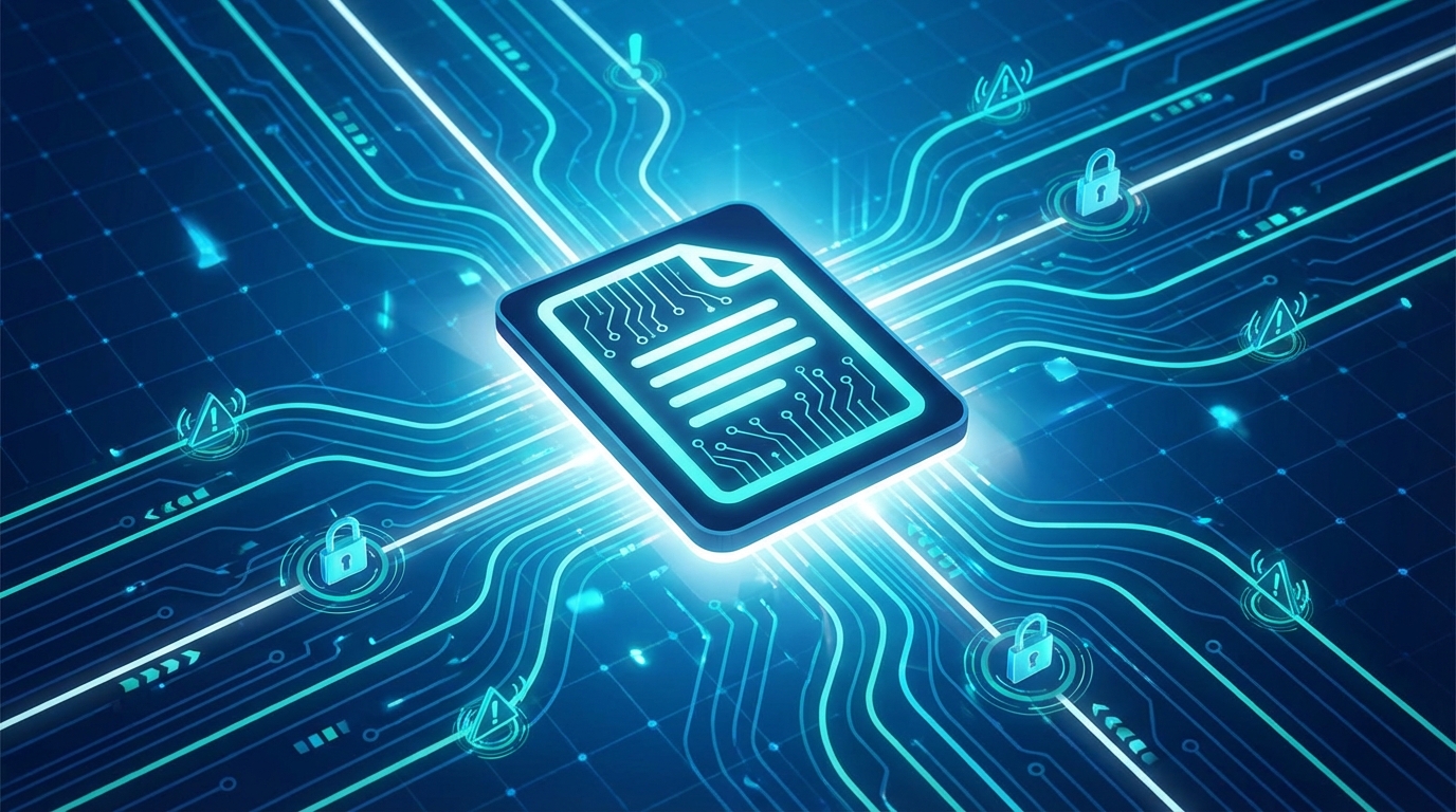 A digital representation of a file being processed through automated triggers and security protocols.