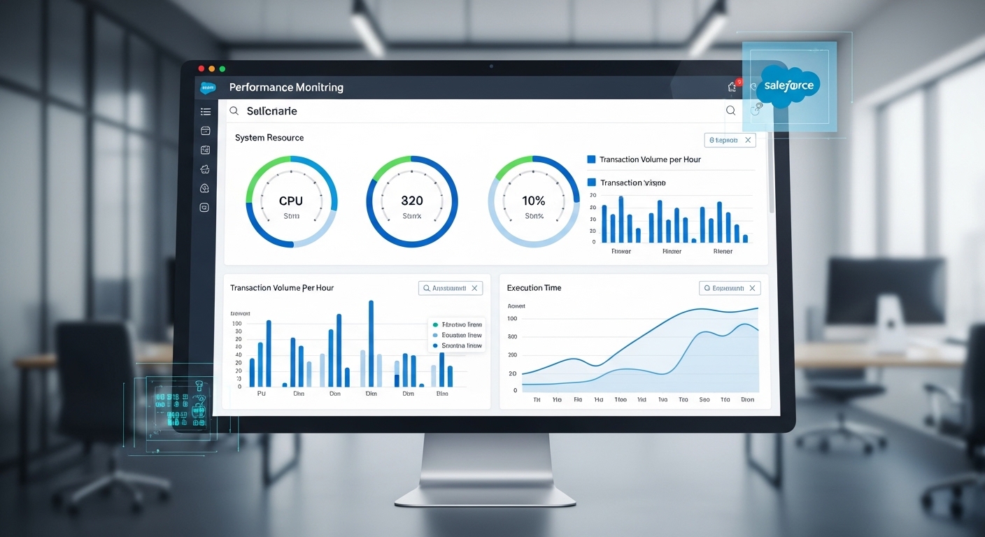 A professional performance monitoring dashboard showing various technical metrics and data visualizations in a clean enterprise software interface.