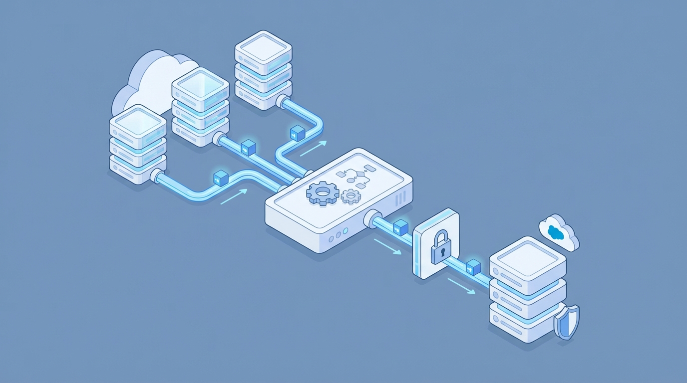 A professional architecture diagram illustrating a delta data synchronization process between an external database and Salesforce.