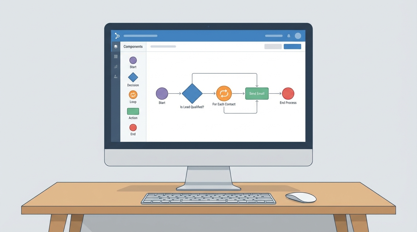 A detailed visual representation of a complex Salesforce Flow diagram featuring logic branches and automation nodes in a professional software interface.