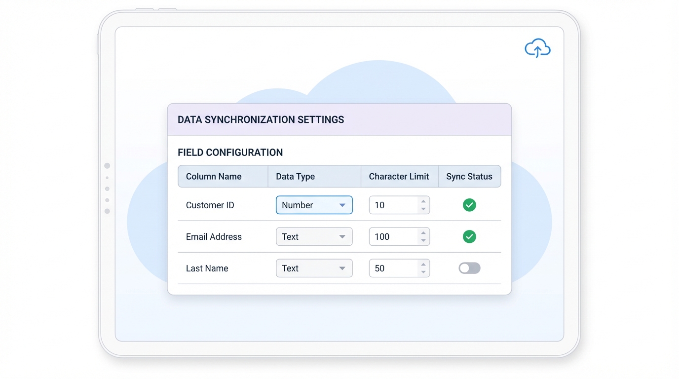 A professional software interface showing data field settings and character limit configuration options in a clean, modern layout.